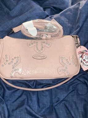 Ed Hardy Pale Pink Studded Mini Crossbody Bag